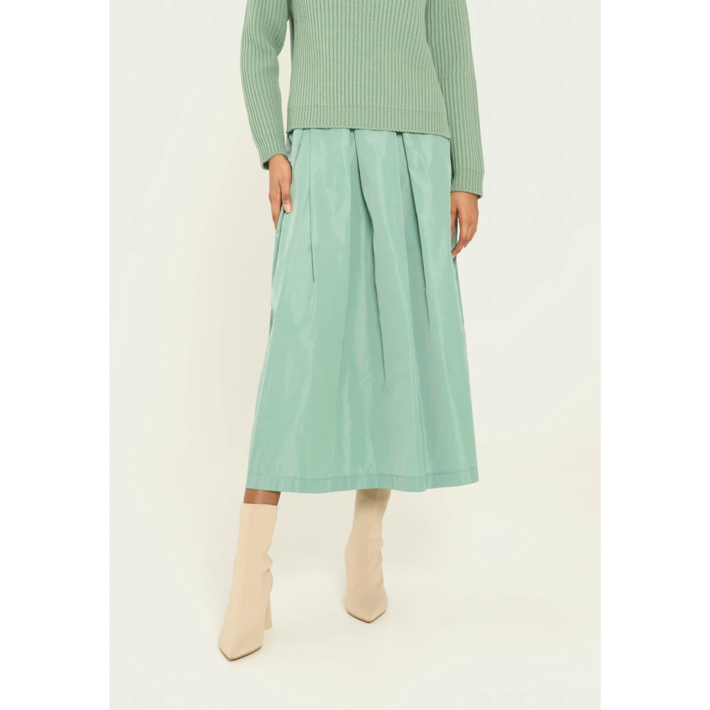 Vicario Cinque Maxi rok in geheugen taffeta met plooien Green Dames