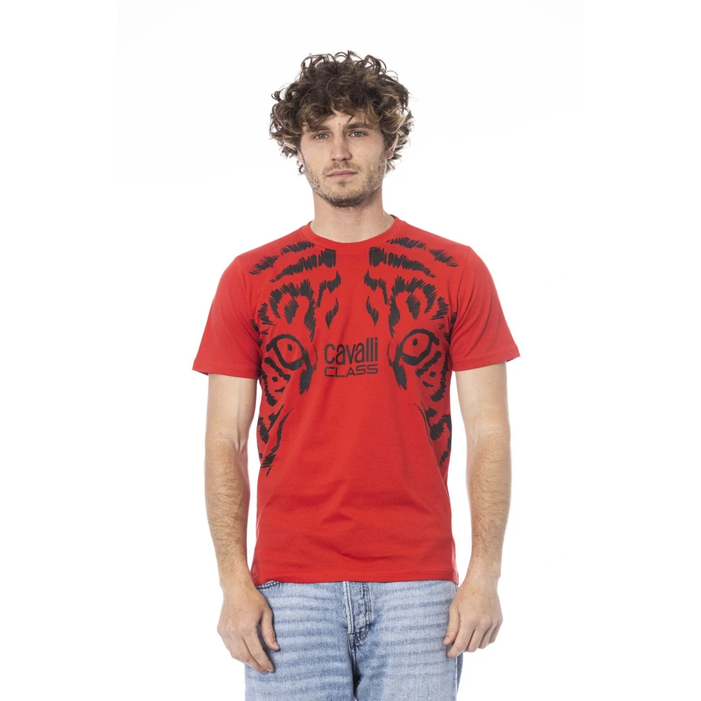 Cavalli Class Logo Print Korte Mouw T-shirt Red Heren