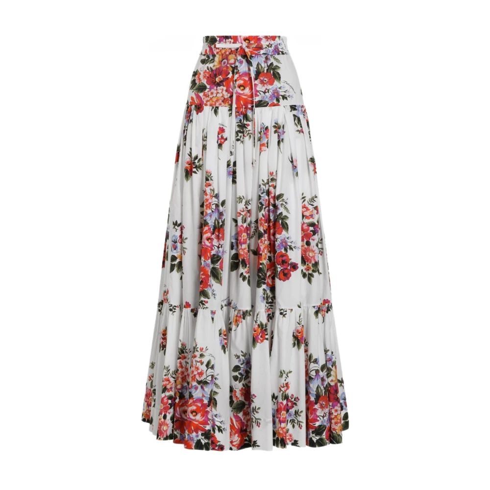 Dolce & Gabbana Women's Flower Bouquet-Print Poplin Long Skirt