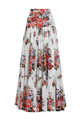 Flower Bouquet-Print Poplin Lång Kjol