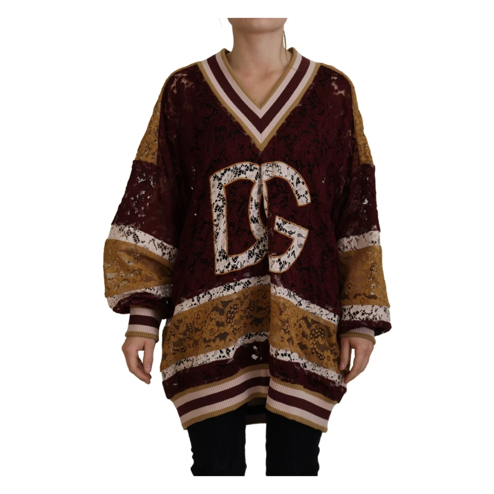 Dolce & Gabbana , V-Neck Knitwear, Female, Multicolor, S, Pullover Jumper