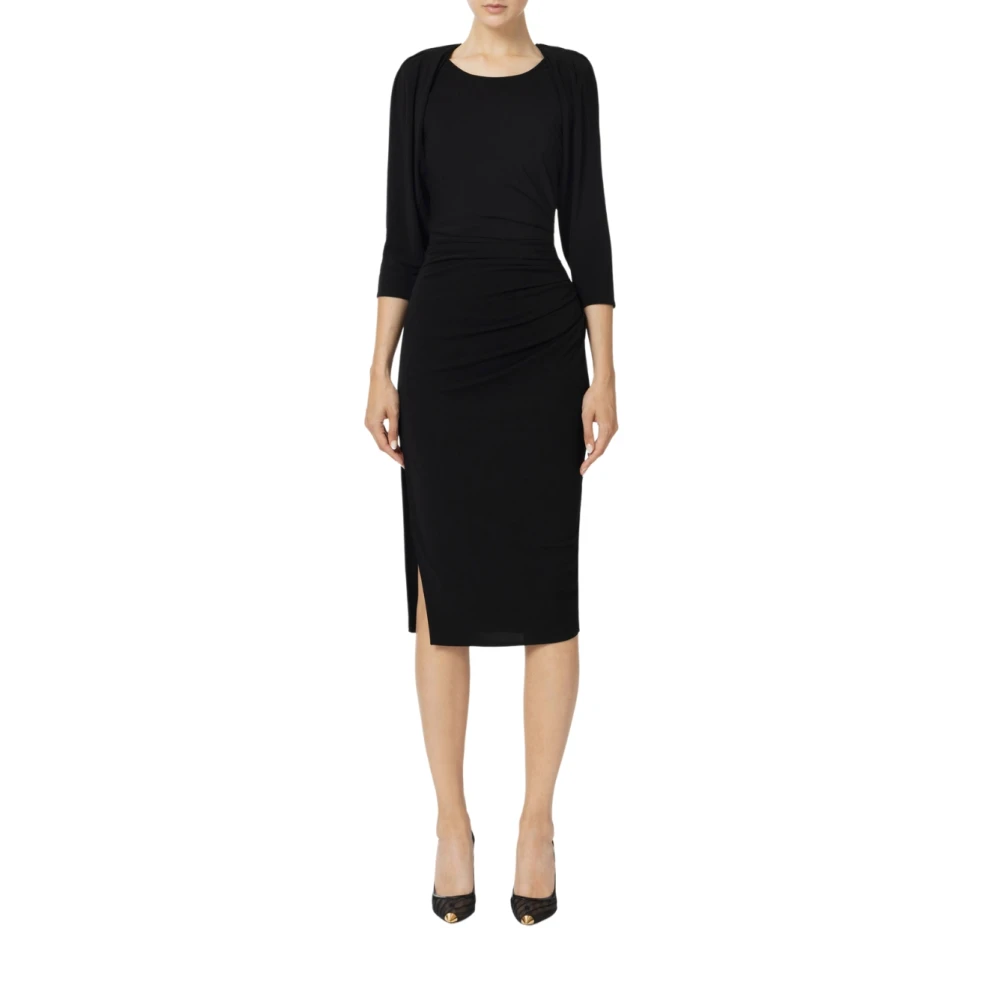 Elisabetta Franchi Zwarte Elegante Midi Jurk met Boothals Black Dames