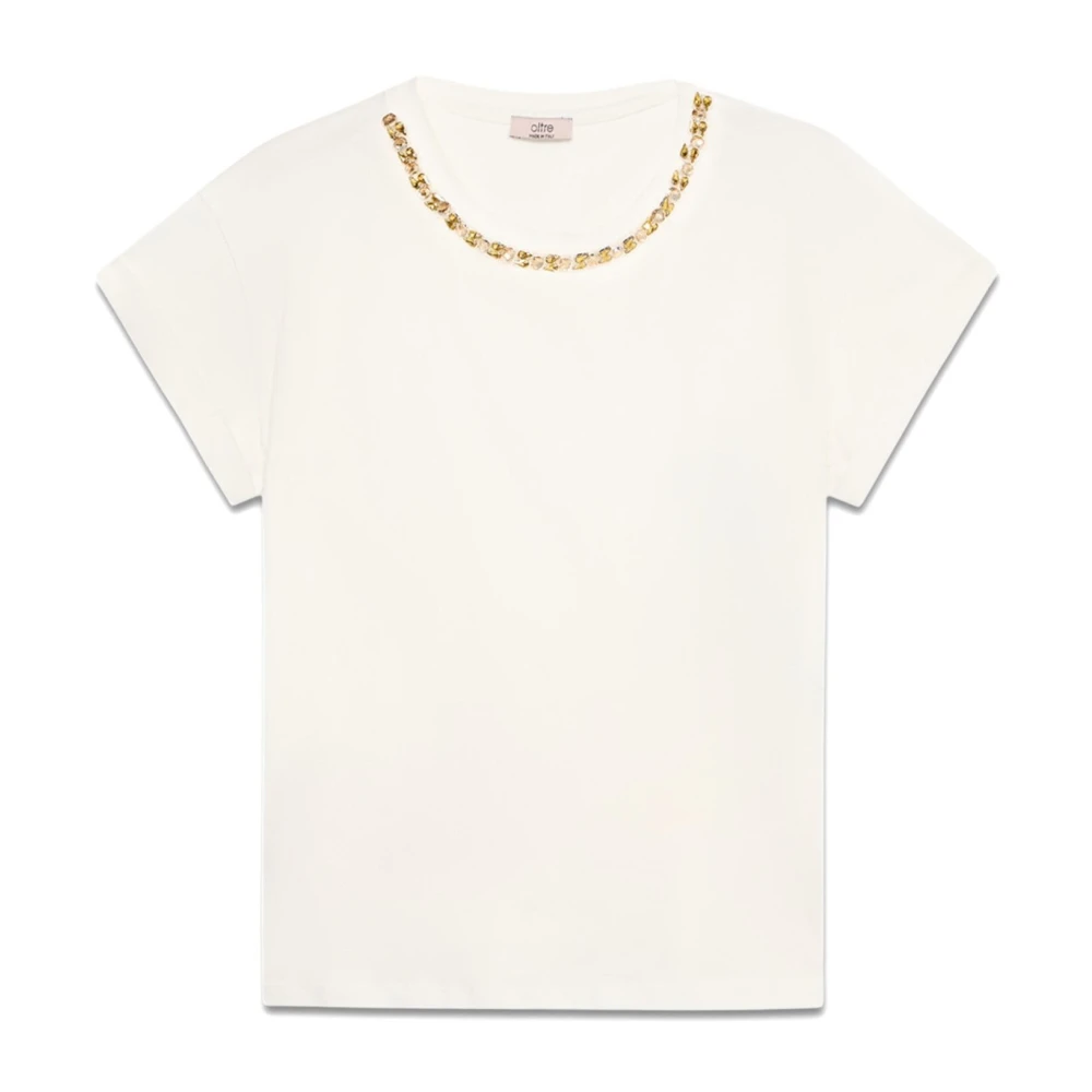 Oltre T-shirt met juweelborduurwerk White Dames