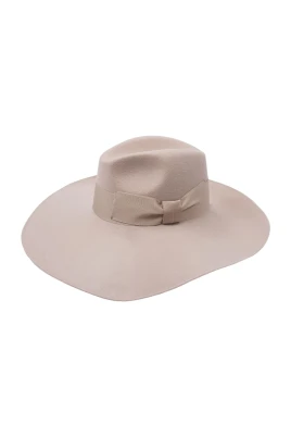 Beige Ull Fedora med Bandbåge