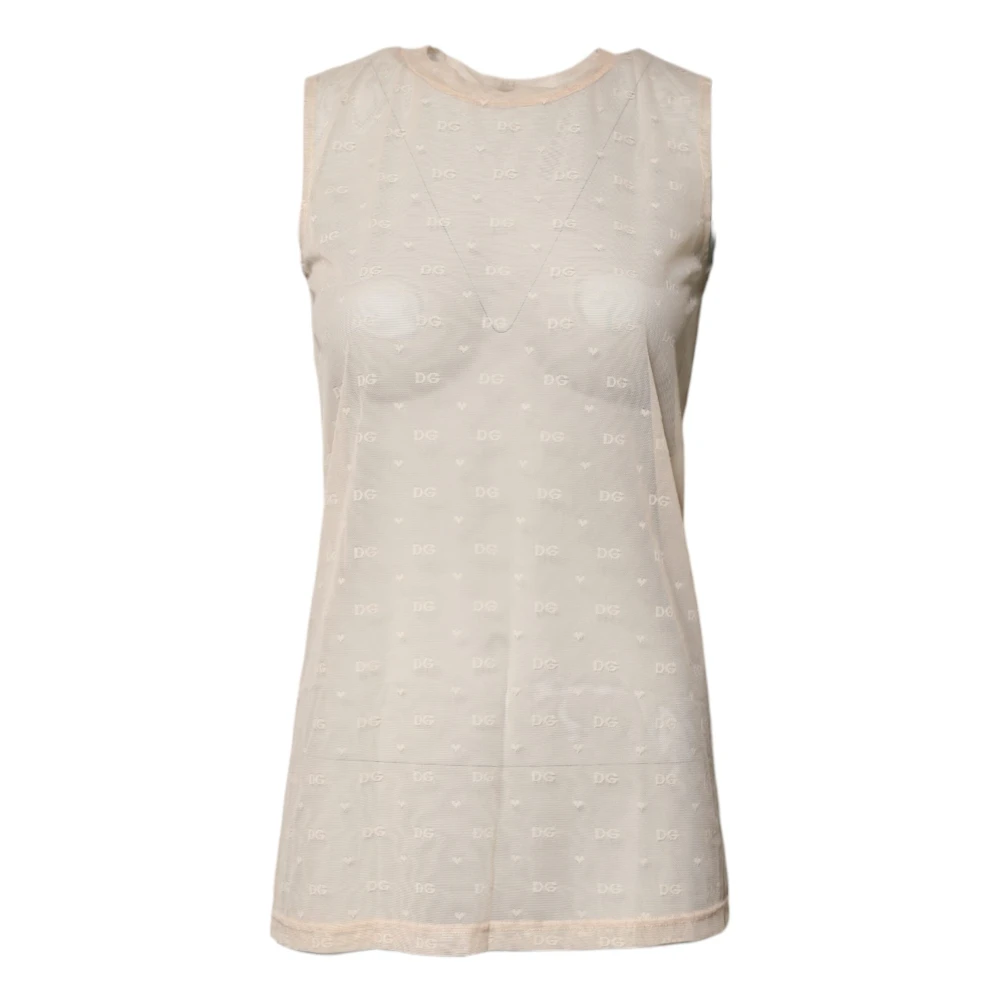 Dolce & Gabbana Women's Ivory Logo See Through Sleeveless Tank