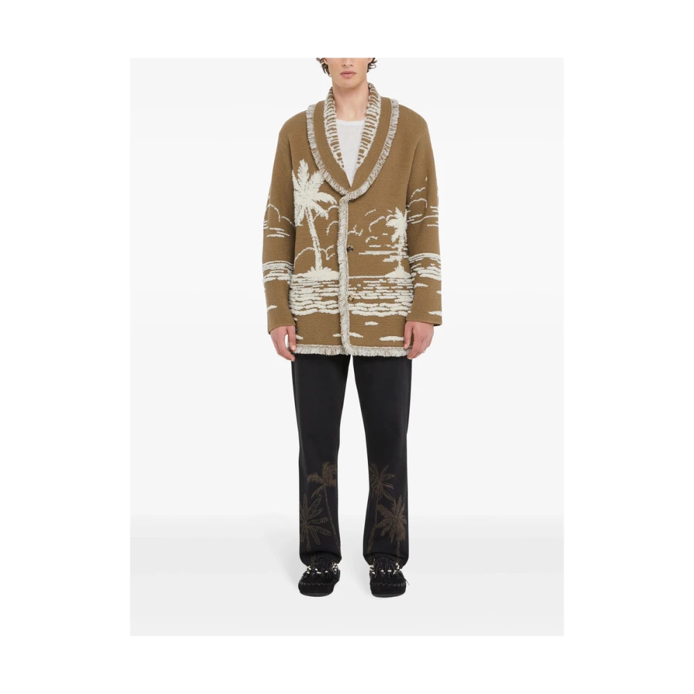 Alanui Khaki Bruin Shawl Lapel Sweater Brown Heren