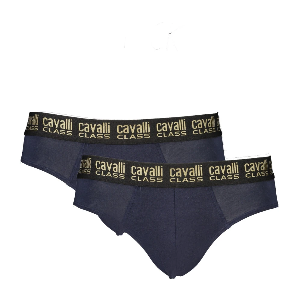 Cavalli Class Blauwe Heren Slip Bi-Pack met Taille-elastiek en Logoprint Blue Heren