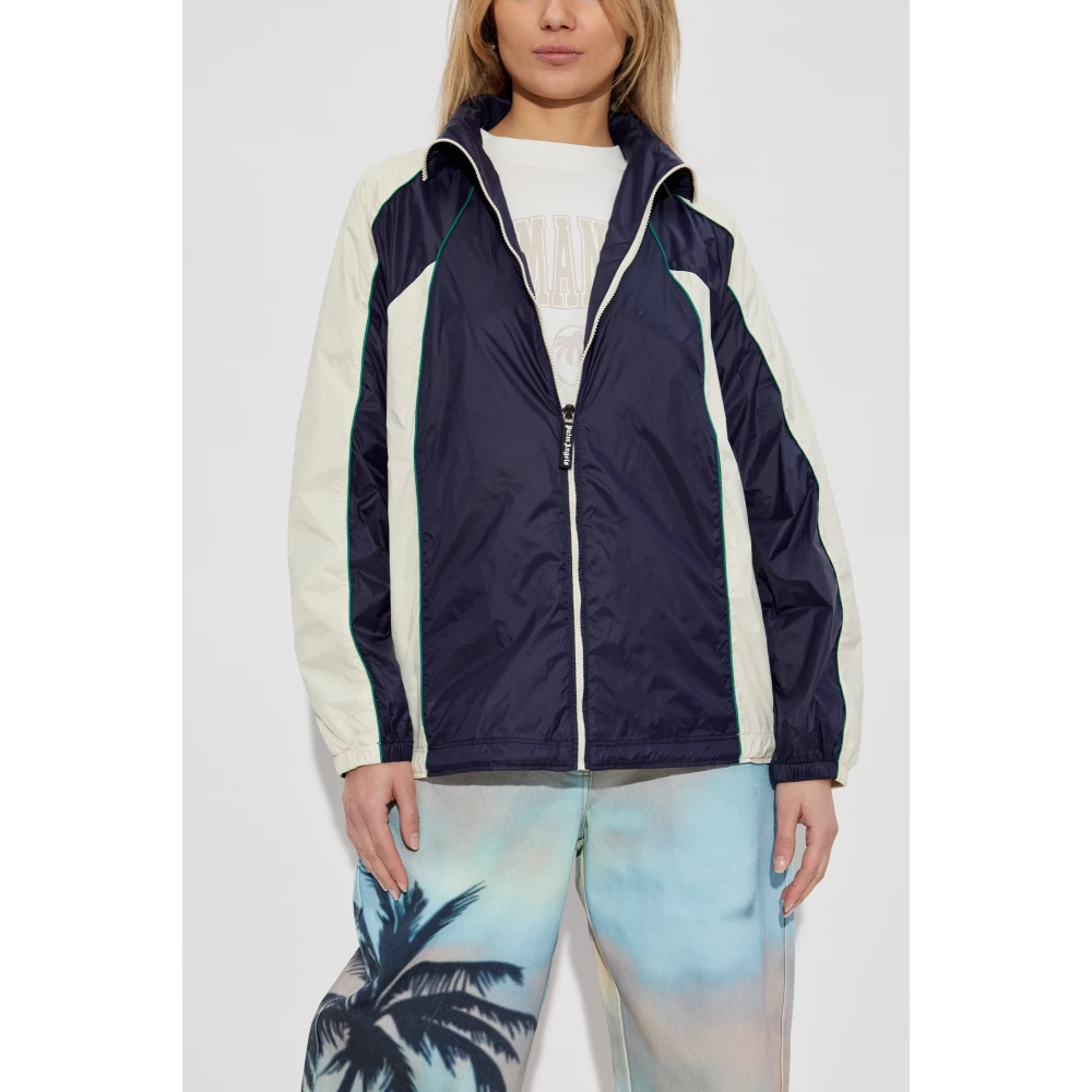 Palm Angels Lichtgewicht jas met bedrukt logo Blue Dames