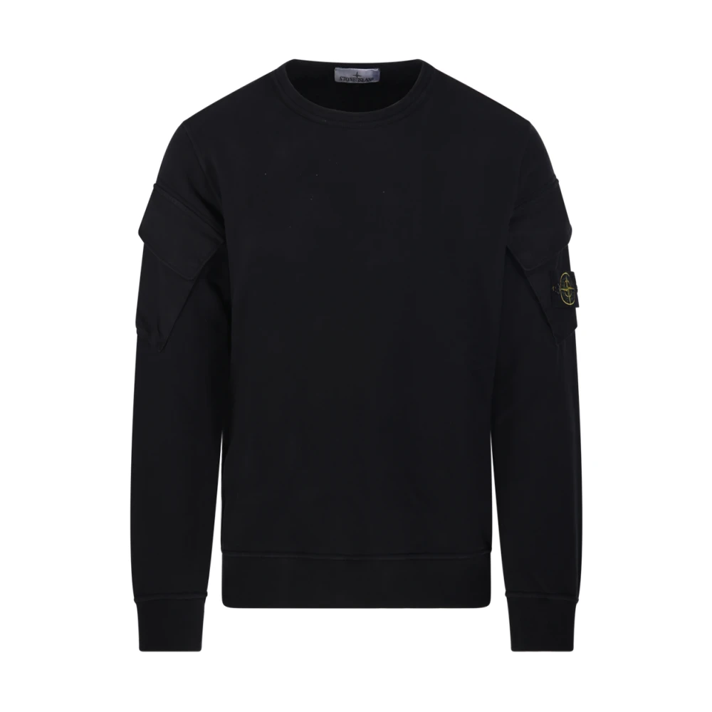 Stone Island Black Sweatshirts, Male, L, Round Neck Sweatshirt