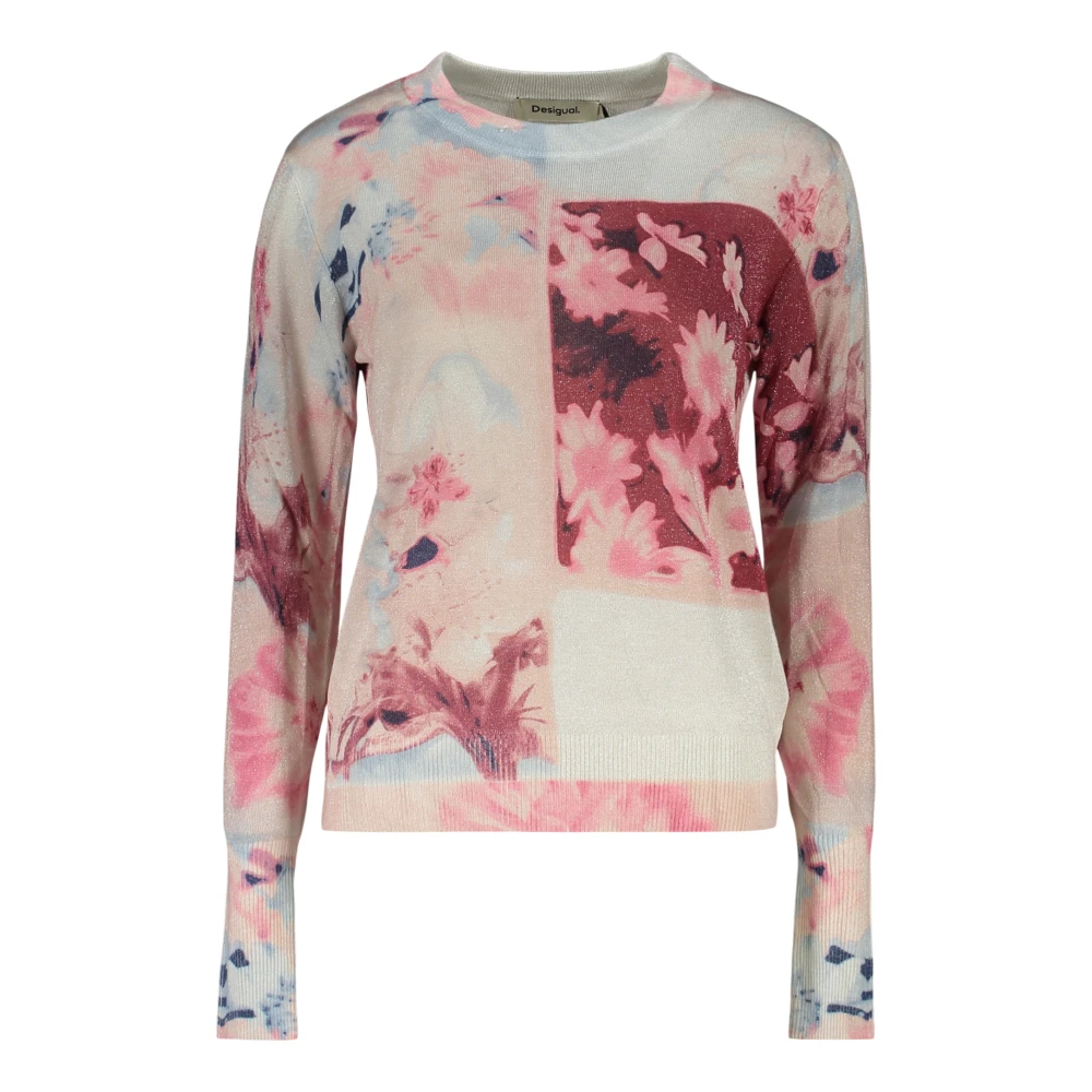 Desigual Women's Pink Copenhague Crew Neck Long-Sleeved Patterned T-Shirt - Round-Neck Knitwear - M - Knitwear