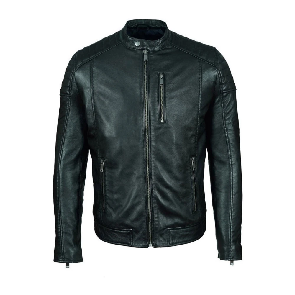 Le Temps Des Cerises Zwarte leren jas Regular Fit Green Heren