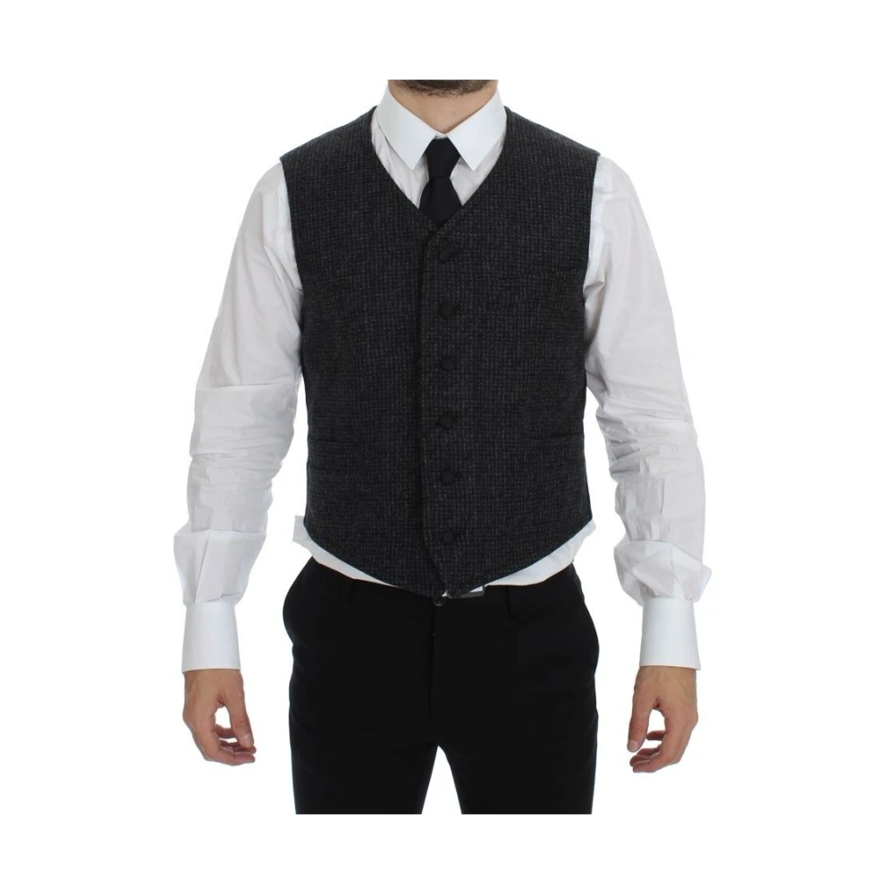 Dolce & Gabbana Elegante Grijze Wollen Blend Vest Gray Heren