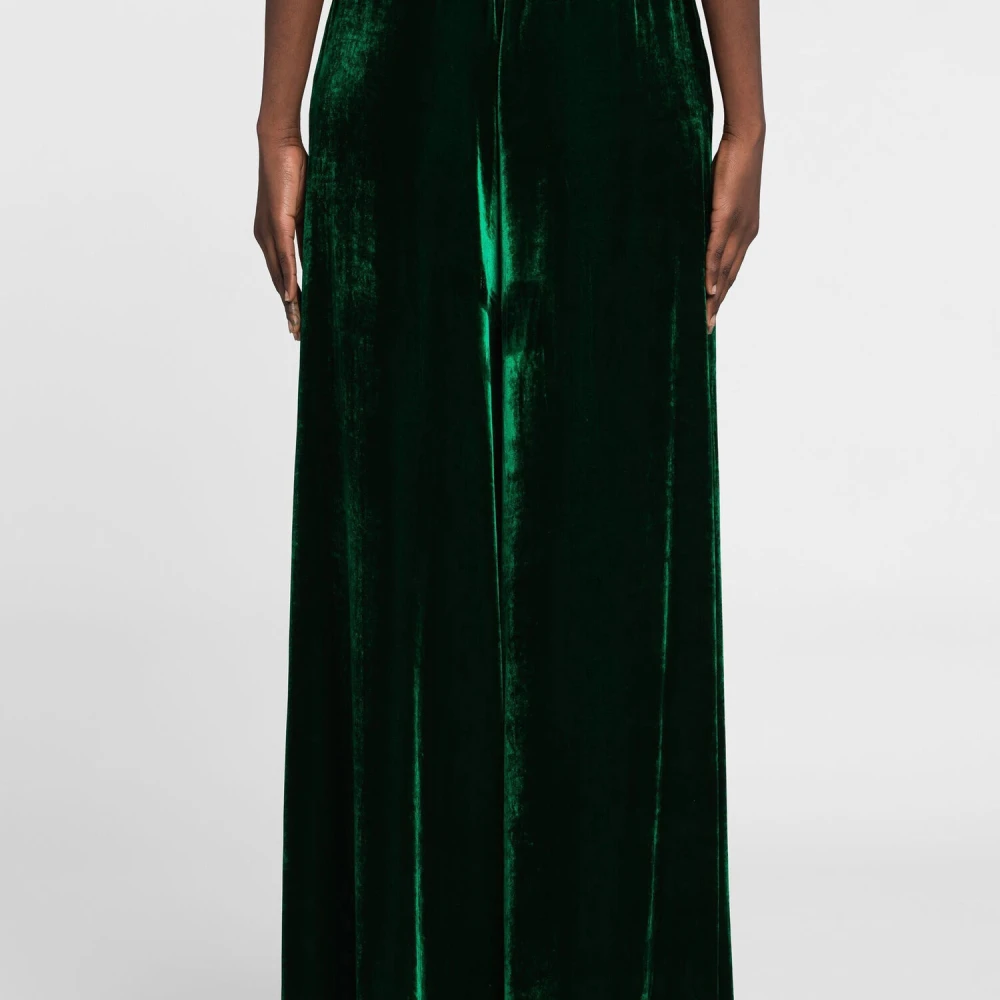 Roberto Cavalli Wijde fluwelen broek met tijgertand Green Dames