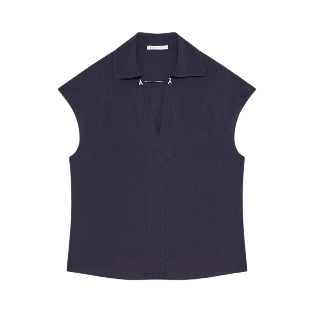 PATRIZIA PEPE Mouwloze blouse met edelsteen Essential Blue Dames