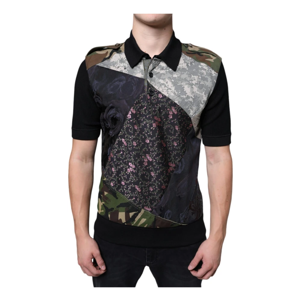 Dolce & Gabbana Camouflage Patchwork Zijden Polo T-shirt Multicolor Heren