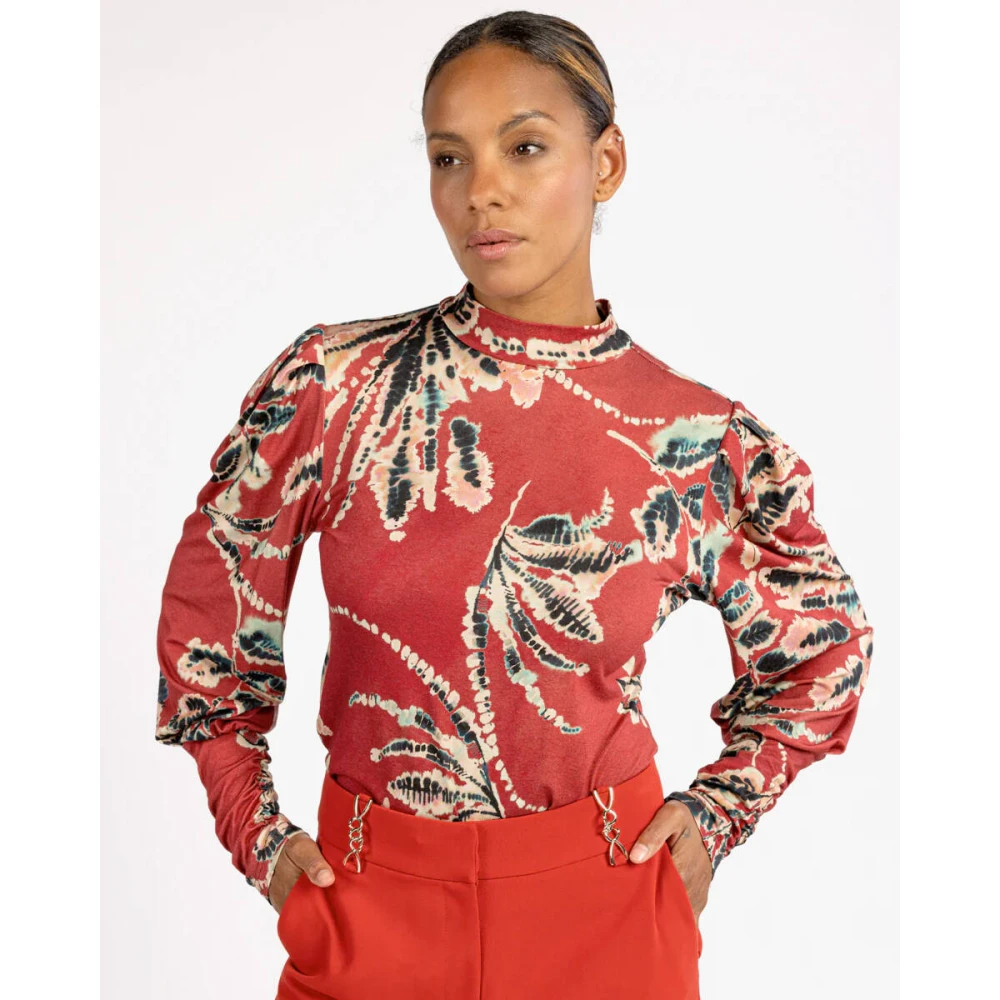 Aaiko Geschilderde bloemen lange mouw top Red Dames
