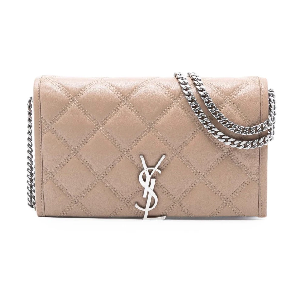 Saint Laurent Vintage Women's Brown Pre-Owned Quilted Leather Wallet