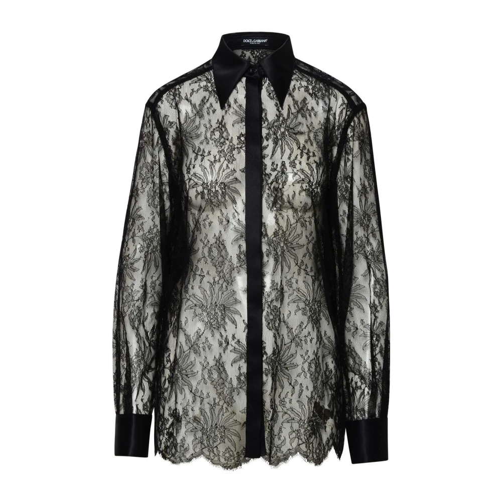 Dolce & Gabbana Women's Black Shirts, Xs, Chantilly Lace Shirt With Silk Satin Details