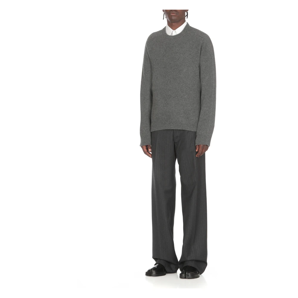 Maison Margiela Grijze Wollen Trui Ronde Hals Lange Mouwen Gray Heren