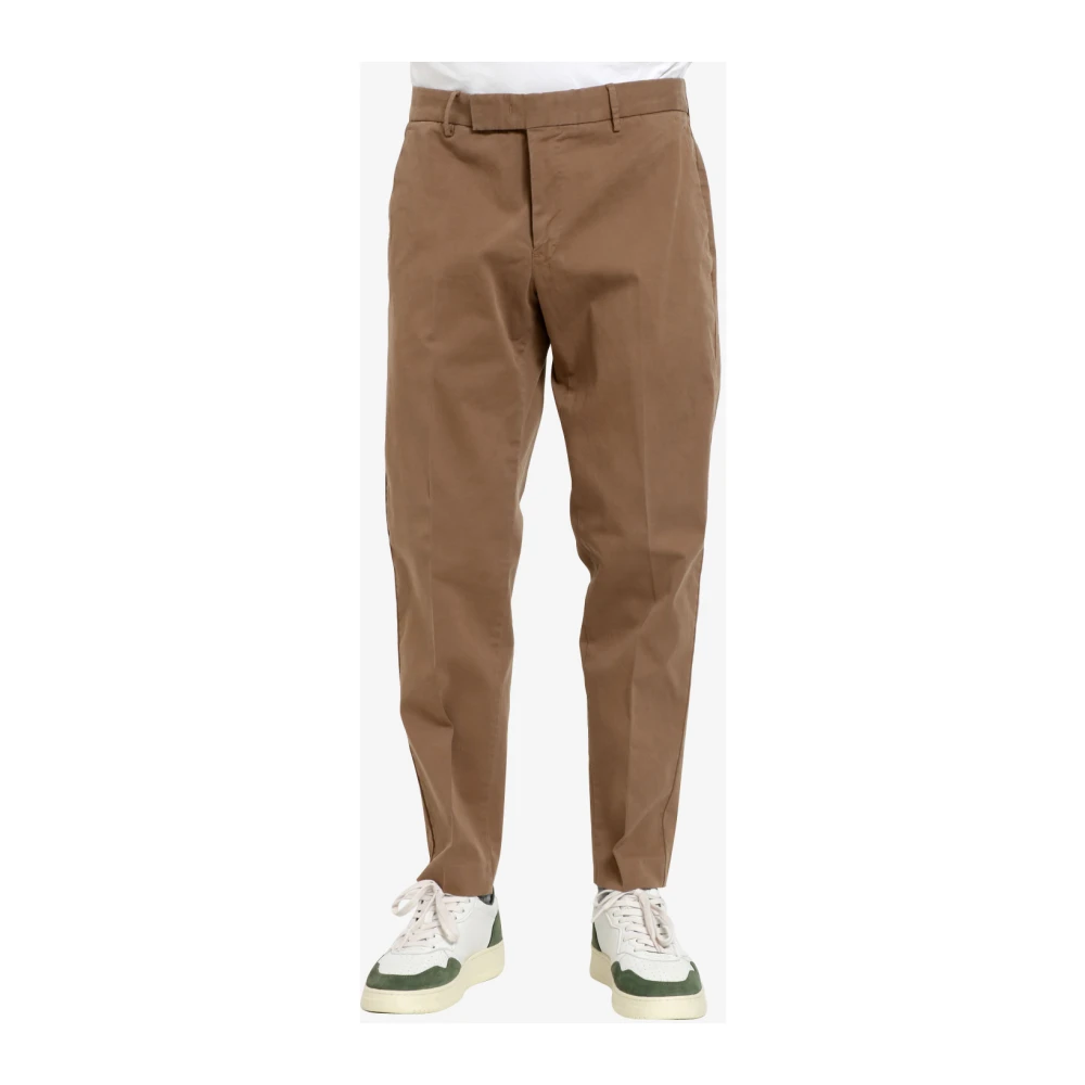 PT Torino Kameel Tailored Broek Katoen Gabardine Brown Heren