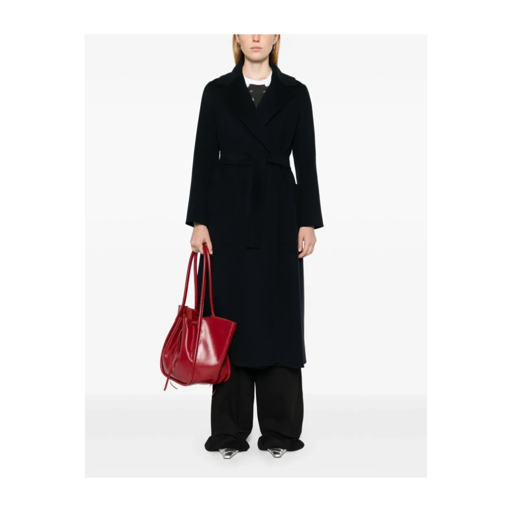 Max Mara Blauwe Wollen Ceintuur Wikkeljas Blue Dames