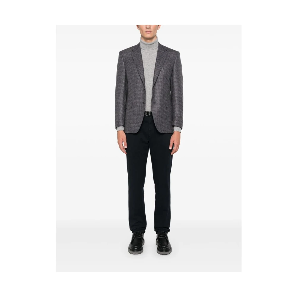 Canali Pied-de-poule Wollen Jas Blue Heren