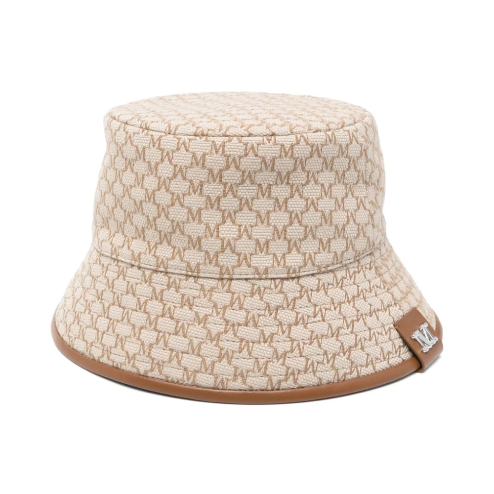 Max Mara Monogram Jacquard Wide Brim Hat Beige, Dam