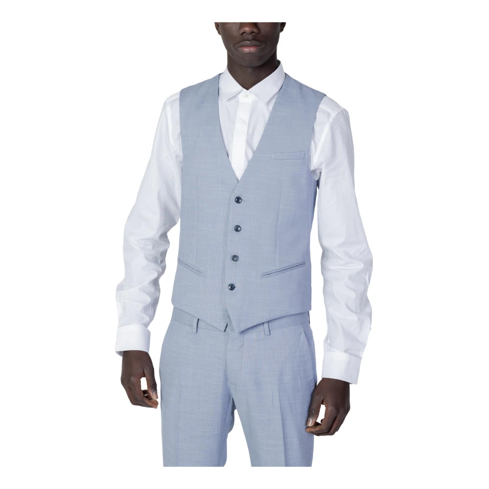 Antony Morato Men's Light/Blue Buttoned V-Neck Sleeveless Gilet