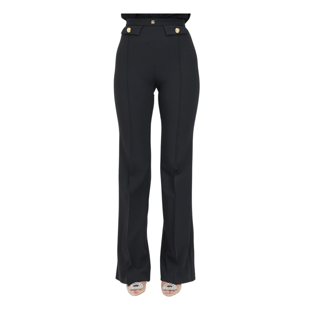 Elisabetta Franchi Zwarte elegante broek met gouden knopen Black Dames