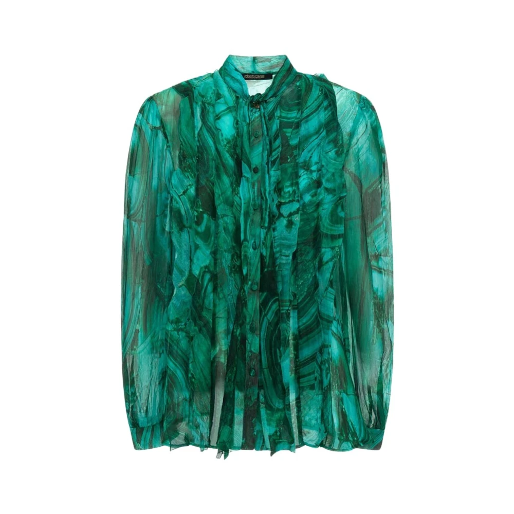 Roberto Cavalli Zijden Malachietprint Blouse Green Dames