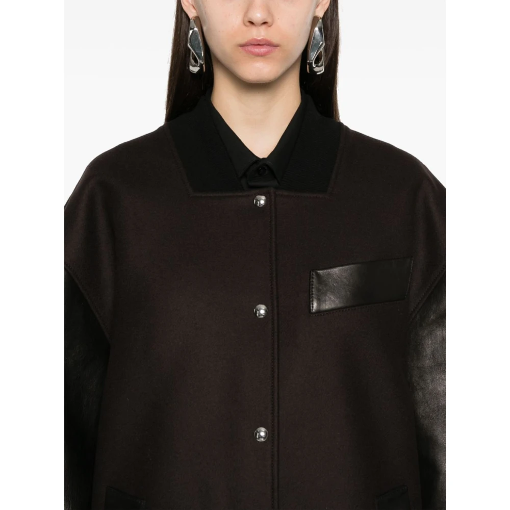 Khaite Bruine Wollen Blend Leren Trim Jas Brown Dames