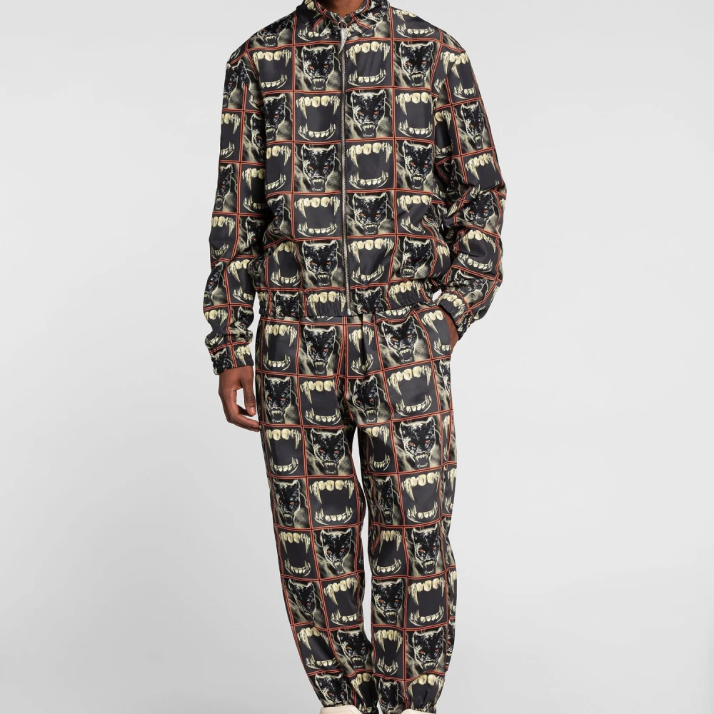 Roberto Cavalli Panterprint Sweatpants met Tiger Tooth Hardware Black Heren