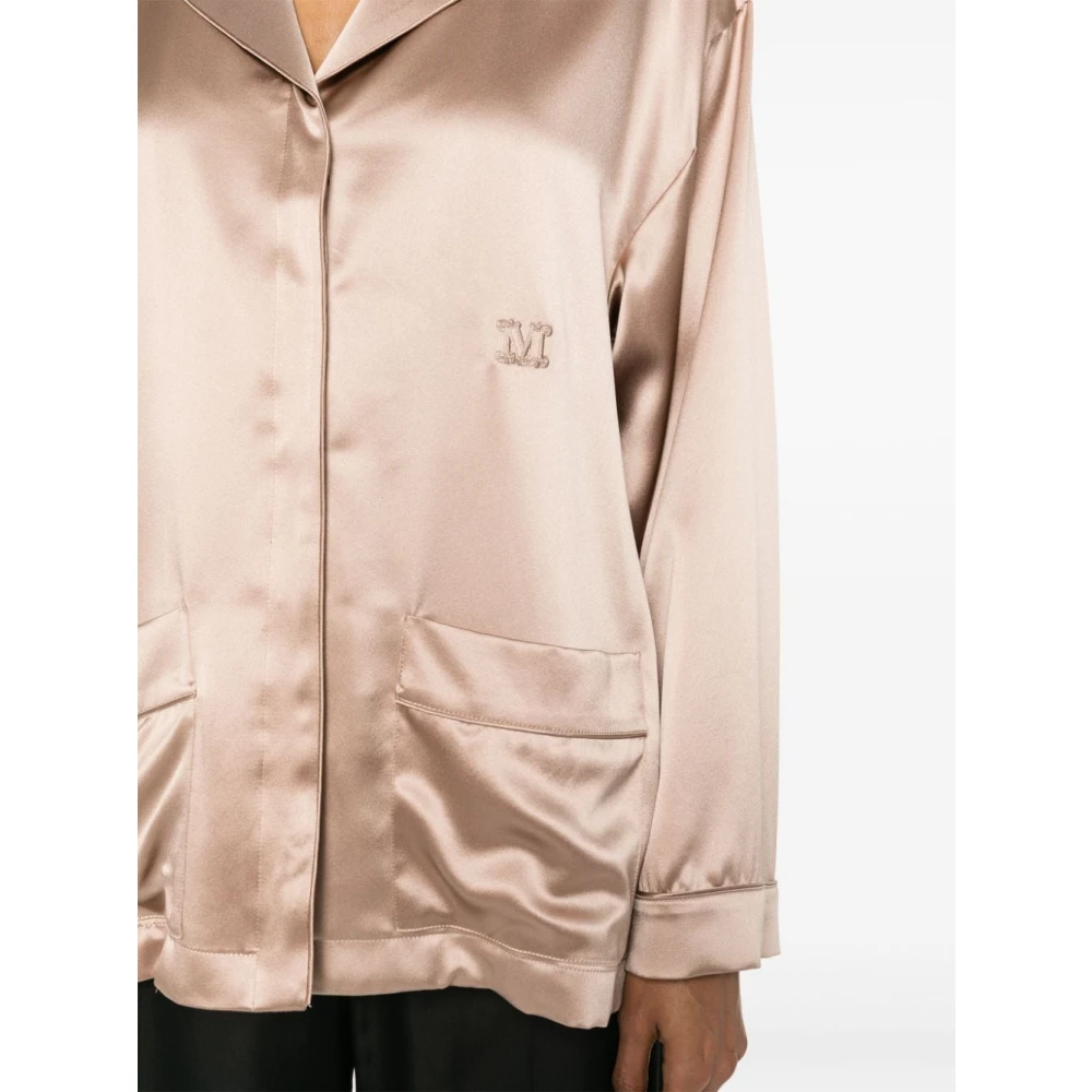 Max Mara Bruine Zijden Satijnen Jas met Logo Brown Dames