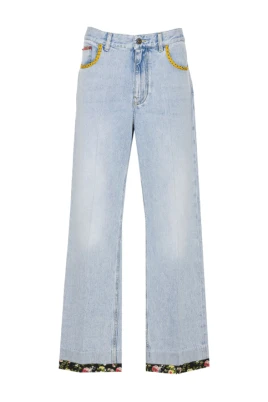 Blommig Hem Broderade Jeans
