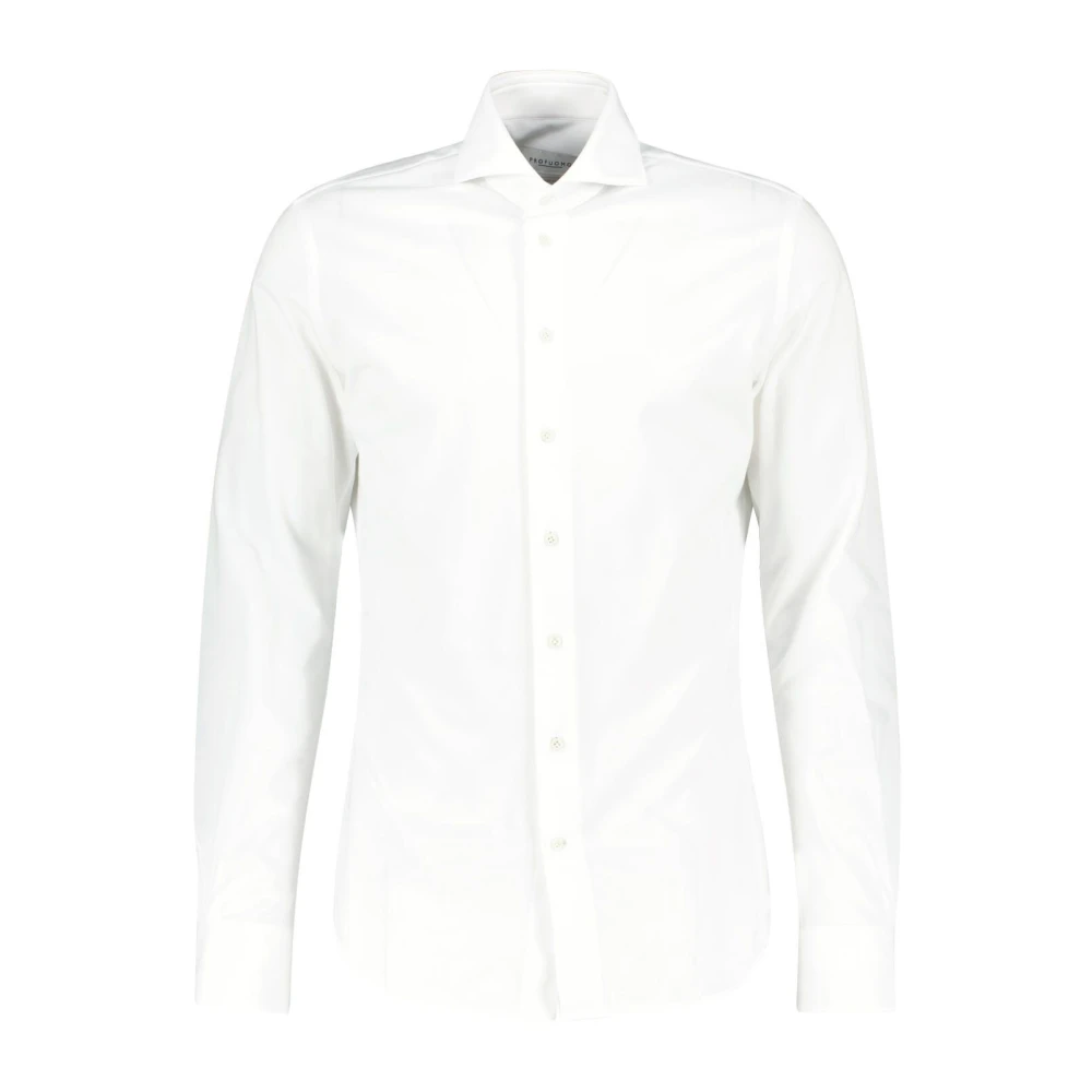 Hemden Profuomo Herren Weiss Japanese Knitted Slim Fit Jerseyhemd Einfarbig - Bild 6