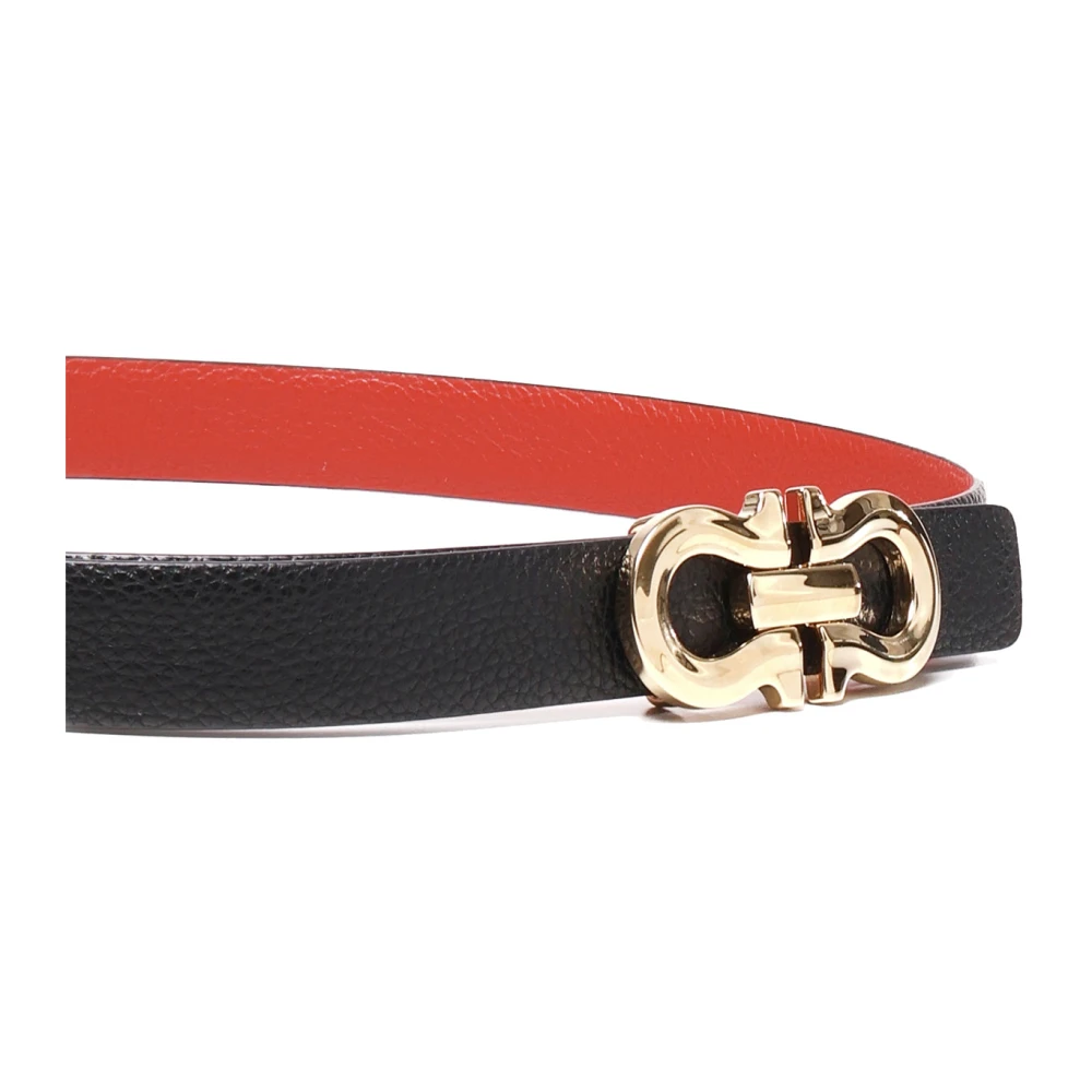 Salvatore Ferragamo Omkeerbare Leren Riem Zwart Rood Goud Black Dames