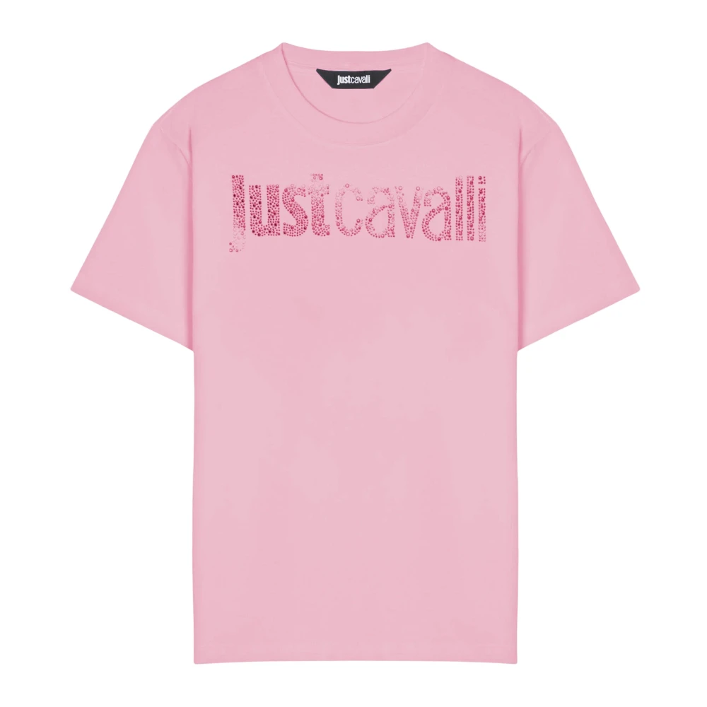 Just Cavalli Women's Pink T-Shirts, L, Cotton T-Shirt With Logo