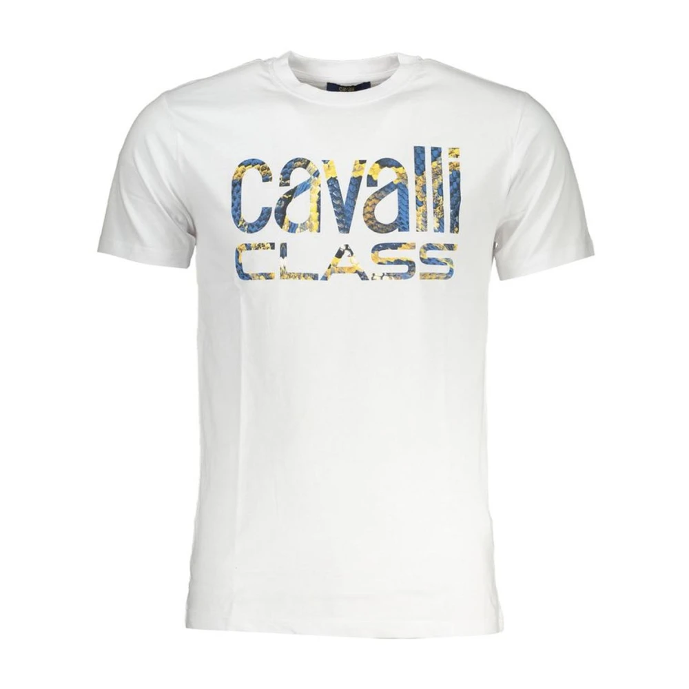 Cavalli Class Wit Bedrukt Katoenen Crew Neck T-Shirt White Heren