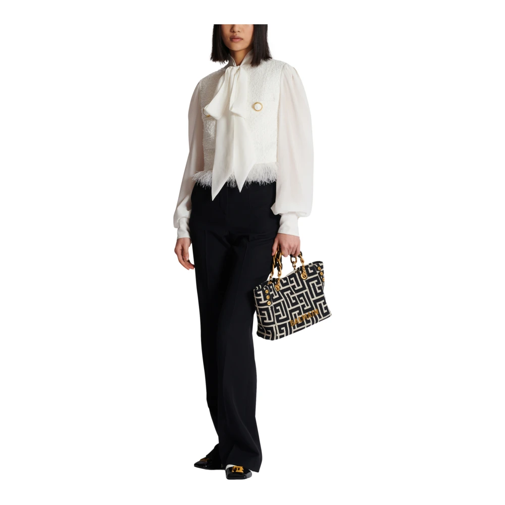 Balmain Tweed en crepe jas White Dames