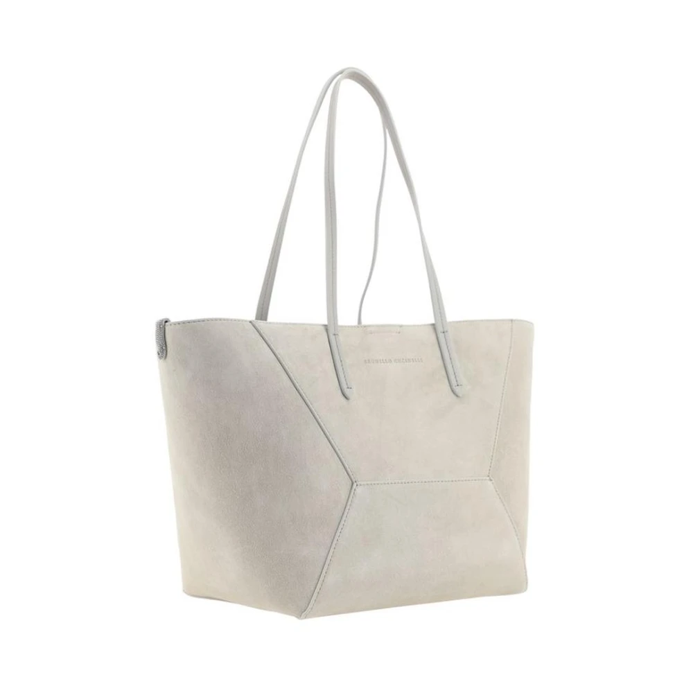 BRUNELLO CUCINELLI Geometrische Panel Suède Tote Tas Beige Dames