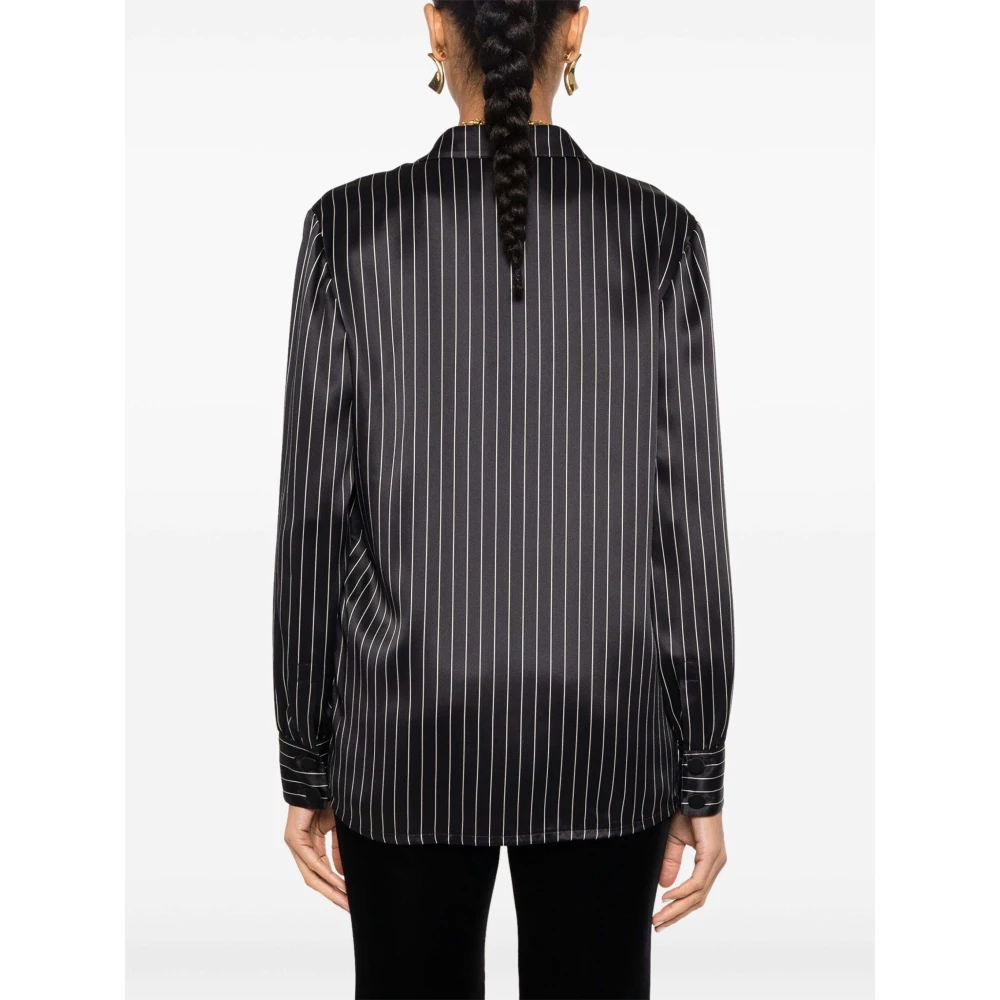 Saint Laurent Zijden gestreept pyjamashirt Black Dames