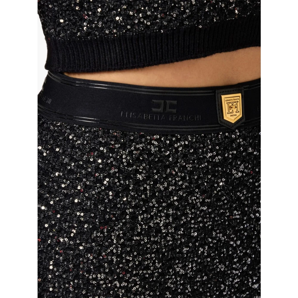Elisabetta Franchi Zwarte wollen Culottes met Pailletten Black Dames