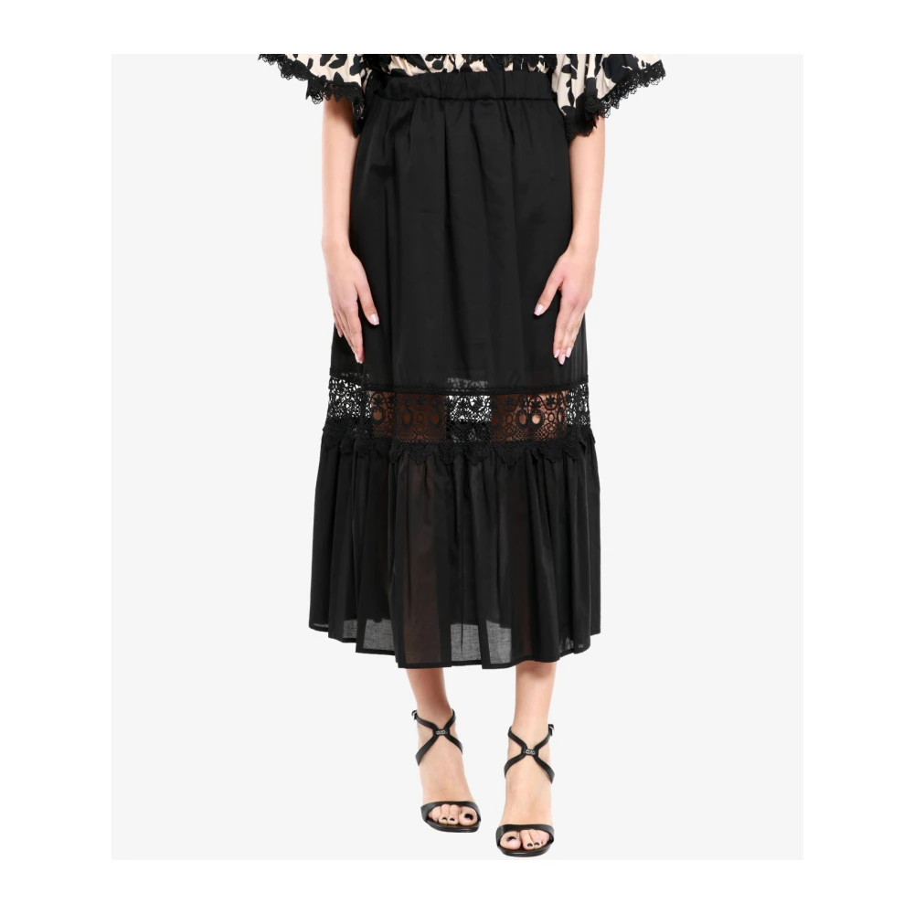 Kaos Zwarte Katoenen Hoge Taille Rok Black Dames
