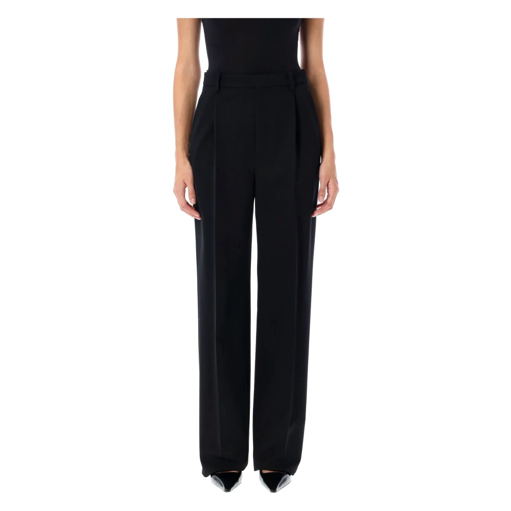 Saint Laurent Wool Grain de Poudre Broek Black Dames