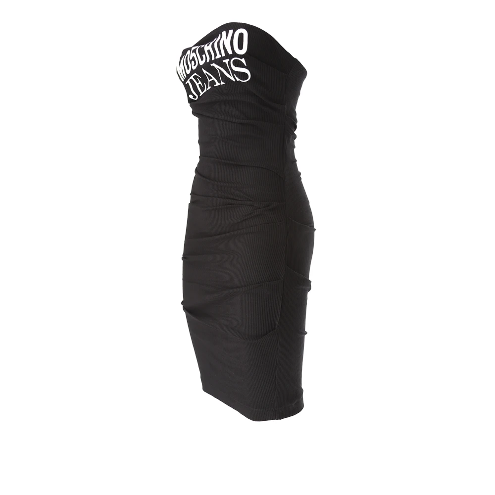 Moschino Zwarte Logo Print Strapless Jurk Black Dames