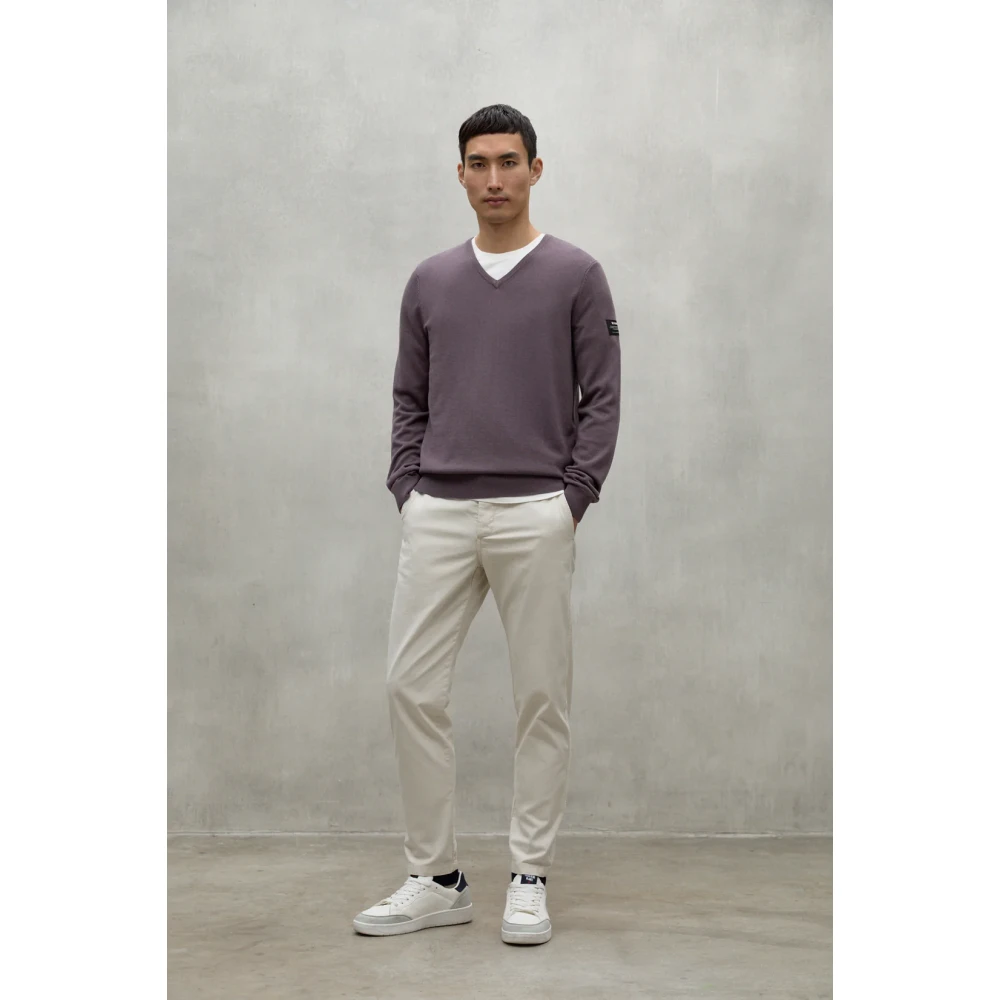 Ecoalf Paarse Wollen Blend V-Hals Trui Purple Heren