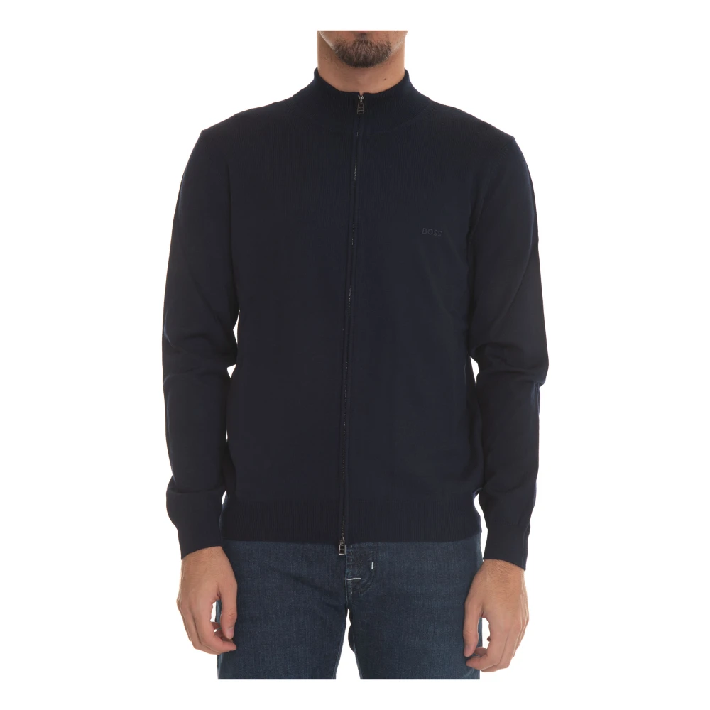 Boss Wol wollen vest met rits Blue Heren