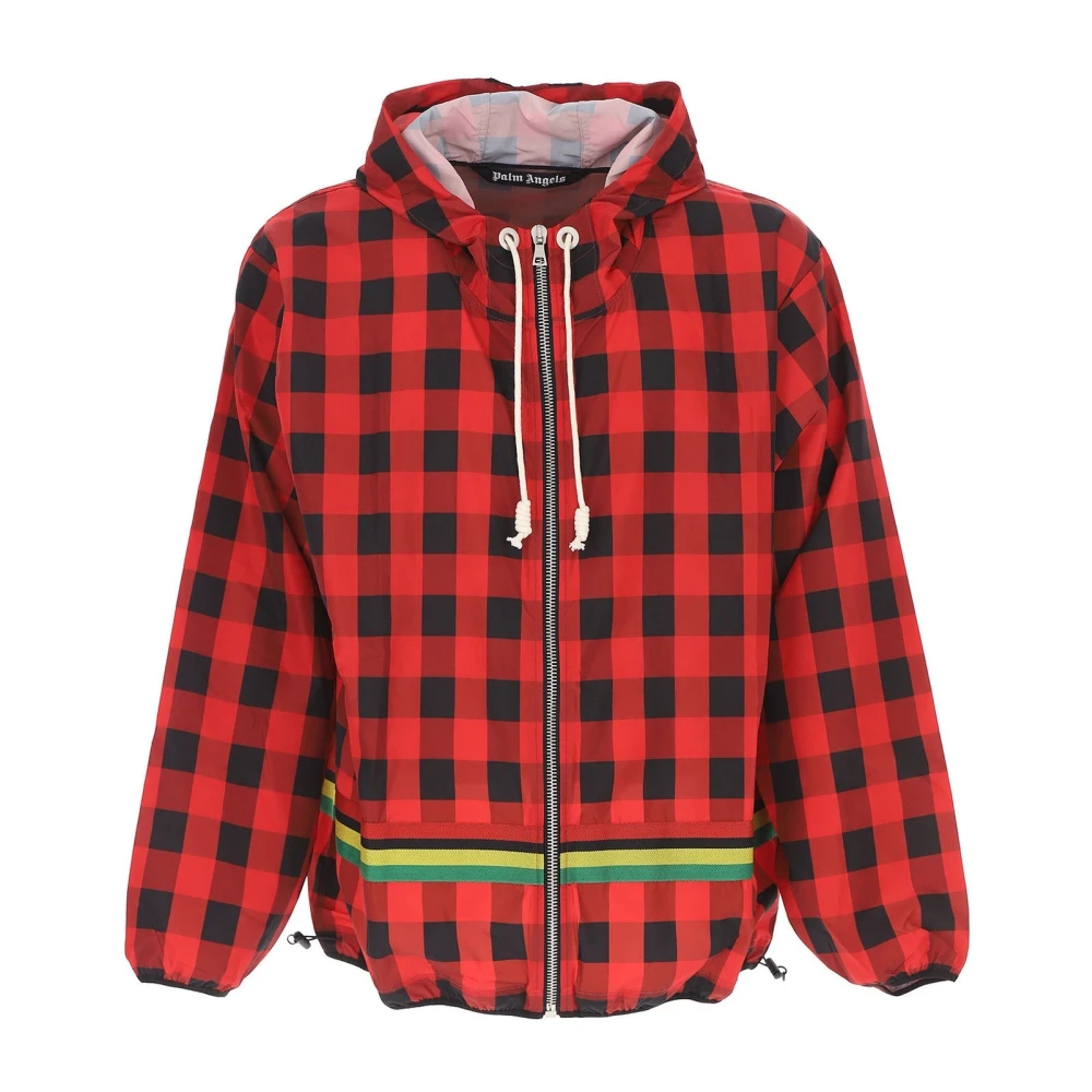 Palm Angels Geruite Windbreaker Jas met Trekkoord Capuchon Red Heren