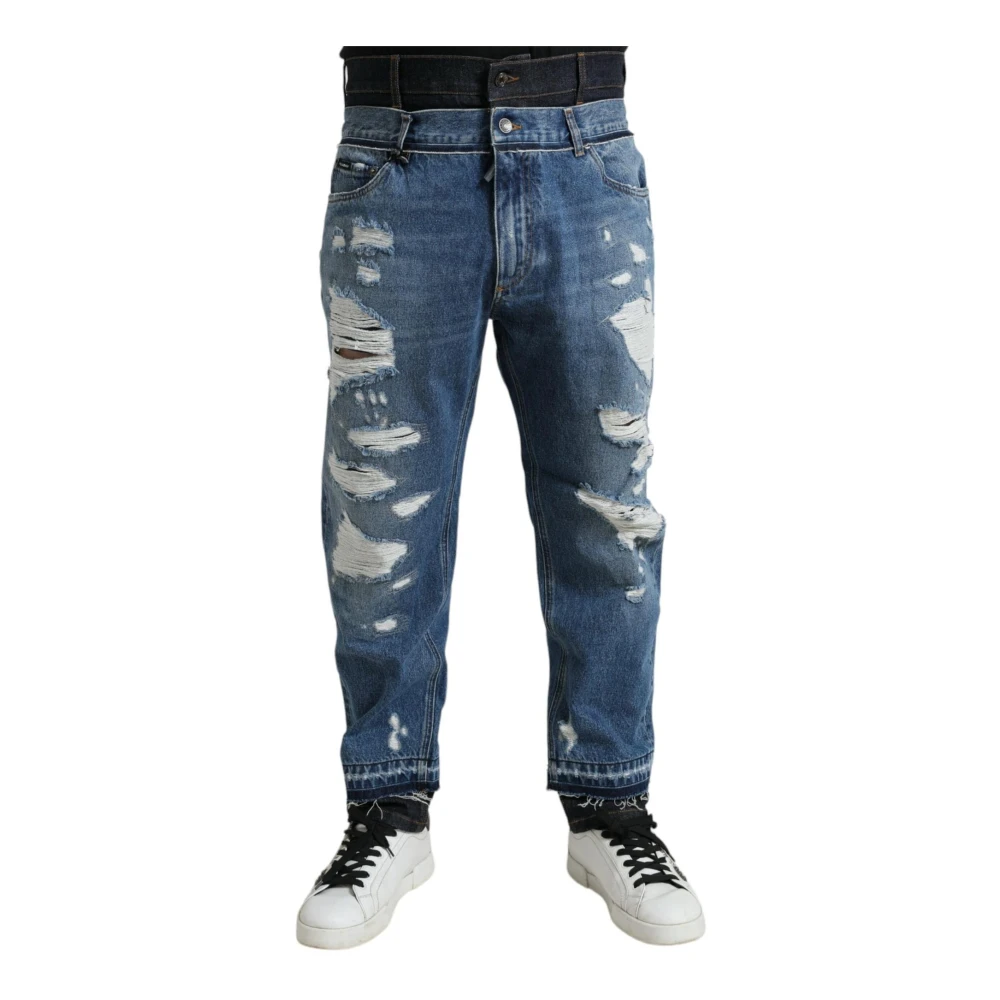 Dolce & Gabbana Men's Blue Tattered Cotton Denim Jeans Large