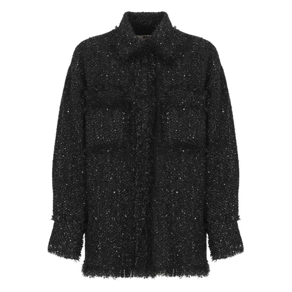 Msgm Zwarte Lurex Shirt met Kraag en Zakken Black Dames